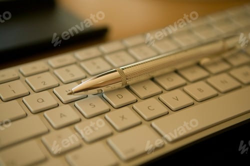 Preview: Close-Up Of Pen On Computer Keyboard