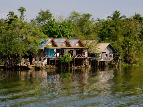 Preview: Houses At The Bank Of River Kwai Near Kanchanaburi, Kanchanaburi Province, Thailand