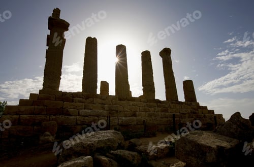 Preview: Ruined Columns Against The Sky, Temple Of Hera, Valley Of The Temples, Agrigento, Sicily, Italy