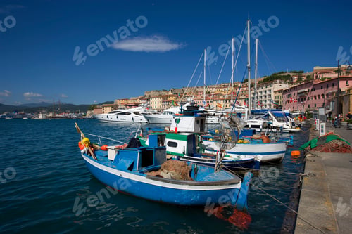 Preview: Harbor With Boats And View To Forte Falcone, Portoferraio, Island Of Elba, Province Of Livorno