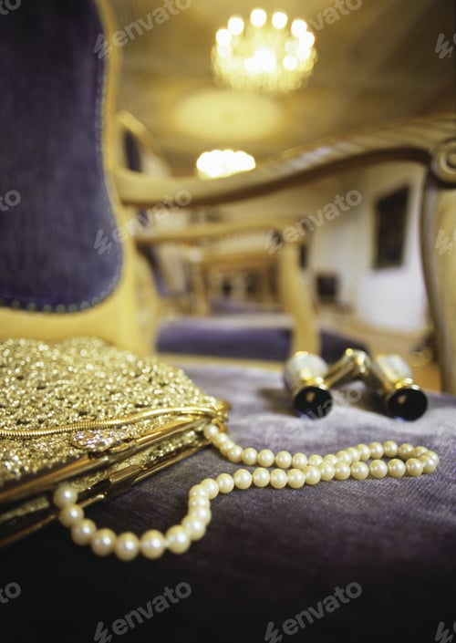 Preview: Close Up Of Purse And Opera Glasses On Chair, Monastery Andechs, Bavaria, Germany