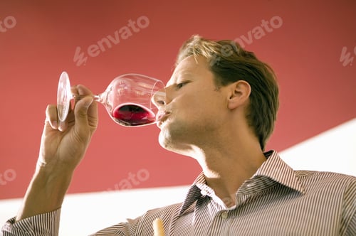 Preview: Low Angle View Of Man Drinking Glass Of Red Wine