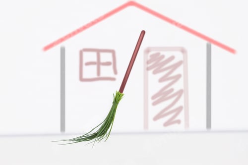 Preview: Chive Broomstick And Drawing Of House Against White Background