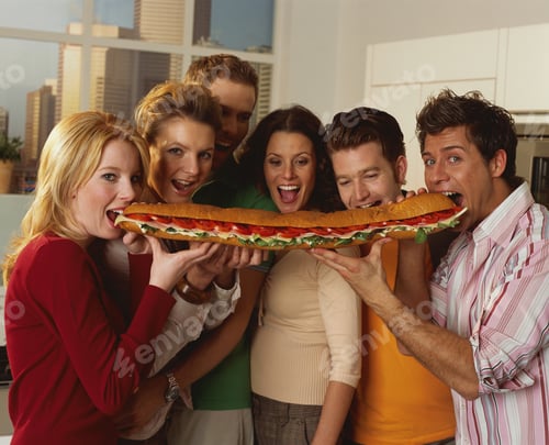 Preview: Medium Group Of People Sharing Large Sandwich