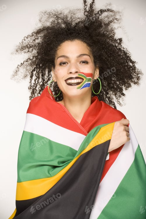 Preview: Young Woman Wrapped In South African Flag