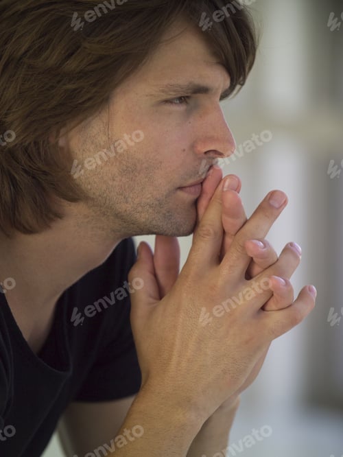 Preview: Close Up Of Man With Hands To Mouth