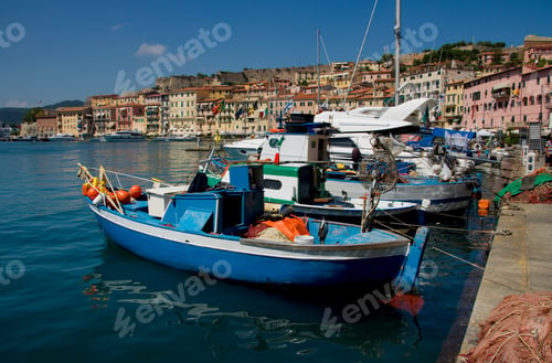 Preview: Harbor With Boats And View To Forte Falcone, Portoferraio, Island Of Elba, Province Of Livorno