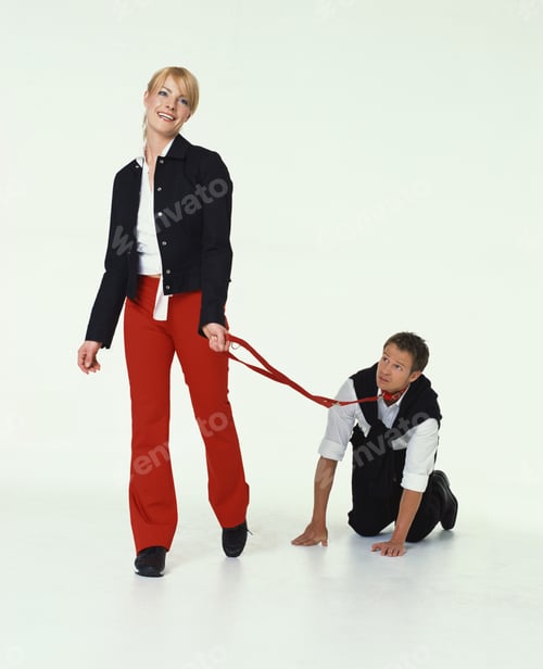 Preview: Woman Walking A Man On A Leash