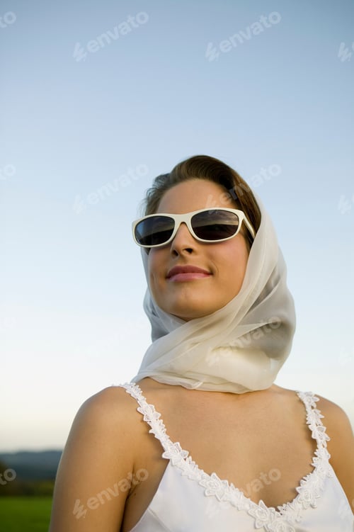 Preview: Bride Wearing Sunglasses And Scarf