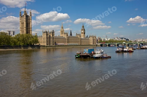Preview: View Over The River Thames To The Houses Of Parliament, London, Uk