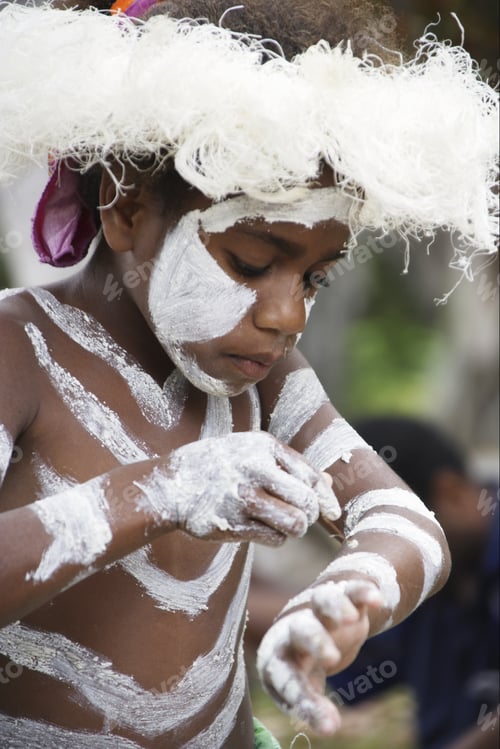 Preview: Indigenous Melanesian Child At The Ile Des Pins Showing A Traditional Performance, New Caledonia