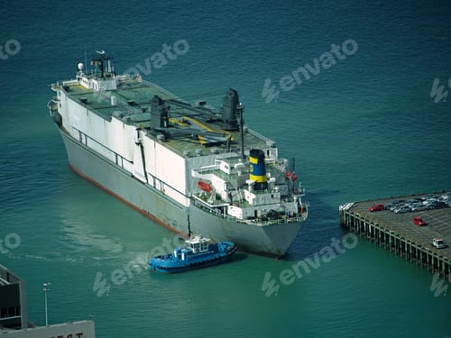 Preview: Cargo Ship In Auckland Harbor, Auckland, New Zealand