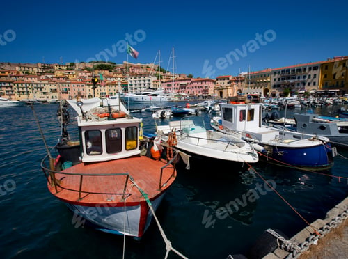 Preview: Harbor With Boats And View To Forte Falcone, Portoferraio, Island Of Elba, Province Of Livorno