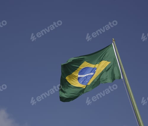 Preview: Flag Of Brazil Under Blue Sky, Brazil