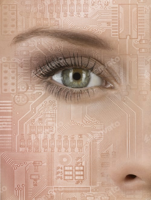 Preview: Woman With Circuit Board Pattern On Face