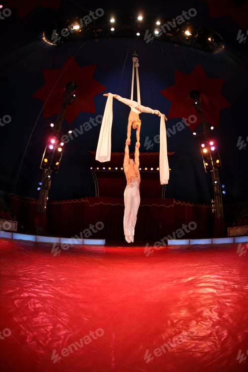 Preview: Acrobats Hanging On Fabric At Circus