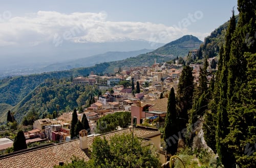 Preview: View Over Rooftops To Mount Etna, Taormina, Sicily, Italy