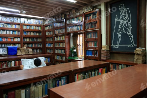 Preview: Interior Of Library At Mani Bhavan Gandhi Museum, Mumbai, Maharashtra, India, South Asia