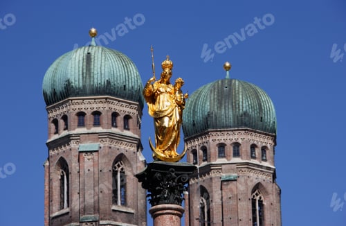Preview: Marian Column, Cathedral Of Our Blessed Lady, Mariensaeule And Towers Of Frauenkirche, Munich