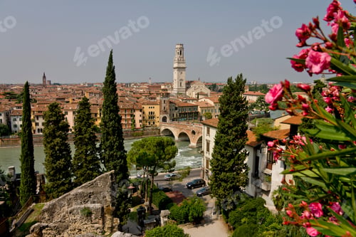 Preview: View Over Adige River With The Ponte Pietra To Verona, Veneto, Italy