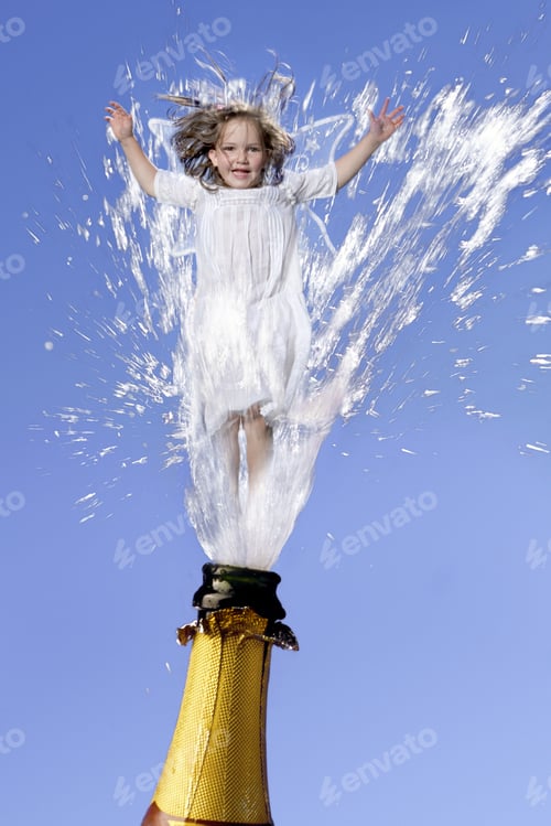 Preview: Young Angel Girl Shooting Out Of Champagne Bottle