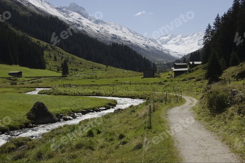 Preview: Dirt Road Next To Dischma Brook, View Out Of Dischma Valley, Davos, Graubuenden, Grisons