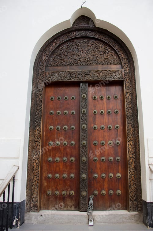 Preview: Wooden Door In Stone Town, Part Of Zanzibar City, Zanzibar, Tanzania, Africa