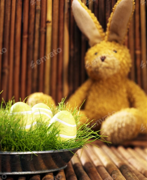 Preview: Stuffed Easter Bunny And Basket Of Eggs