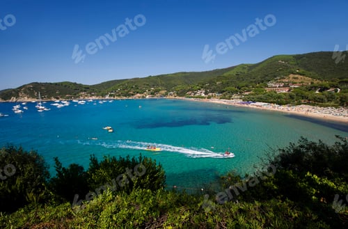 Preview: High Angle View Of Beach At Bay Of Biodola, Island Of Elba, Province Of Livorno, Tuscany, Italy