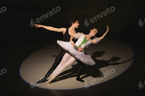 Preview: Male And Female Ballet Dancers Dancing On Stage In The Spotlight