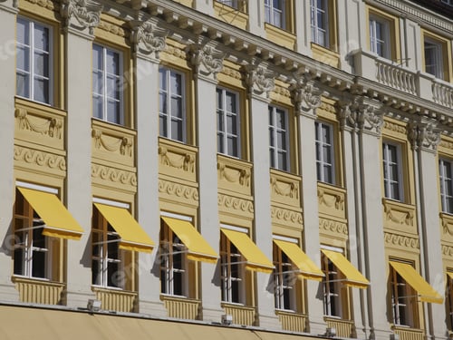 Preview: Awnings On Facade Of Cafe Dallmayer, Munich, Bavaria, Germany