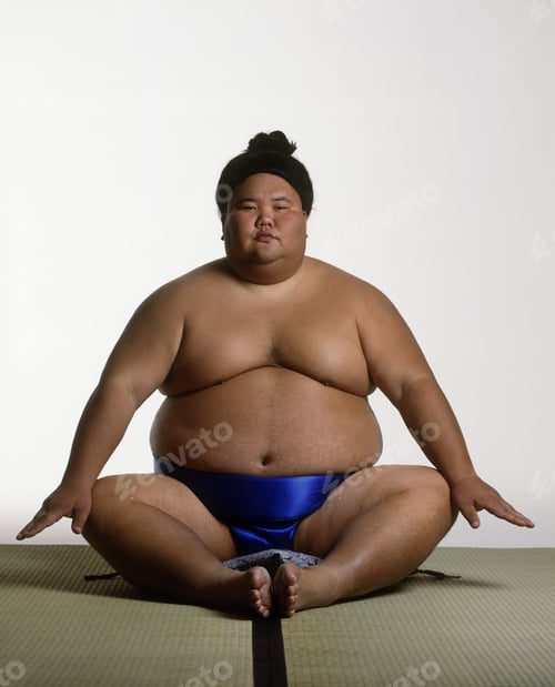 Preview: View Of A Sumo Wrestler Meditating On Tatami Mat,