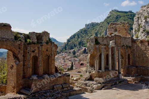 Preview: View Over Taormina From Ruins Of The Great Theatre, Sicily, Italy