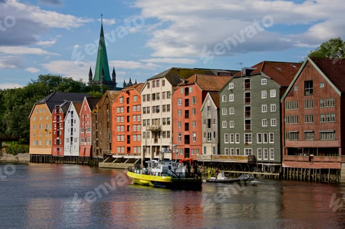 Preview: Old Storehouses At Nidelva In Trondheim, Sor-Trondelag, Trondelag, Norway