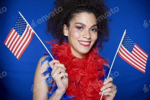 Preview: African Woman Holding American Flags