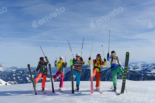 Preview: Portrait Of Teenage Friends On Skiing Holiday, Tirol, Austria, Europe