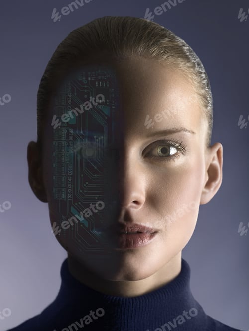Preview: Woman With Circuit Board On Half Of Face