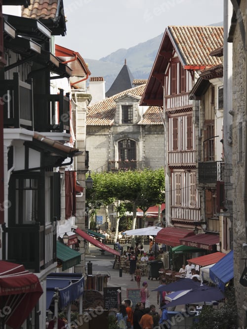 Preview: High Angle View Of Street In Village, St. Jean De Luz, Biarritz, France