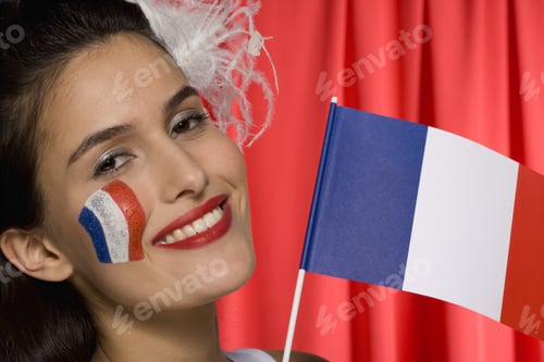 Preview: Young Woman With French Flag Painted On Face
