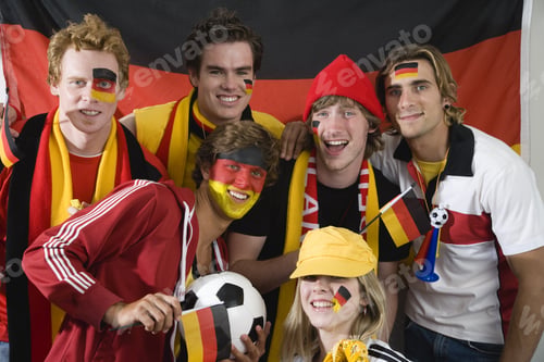 Preview: Sports Fans Decorated In German Flag Colors With Soccer Ball