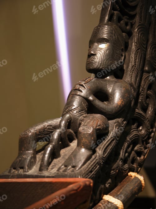 Preview: Carving On Maori War Canoe, Auckland War Memorial Museum, New Zealand, Differential Focus
