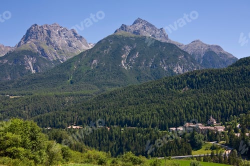 Preview: View To Vulpera And Robinson Club Schweizerhof, Lower Engadine, Grisons, Switzerland