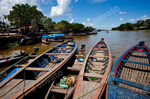 Preview: Canoes At The Riverside Of The Amazon River In Tabatinga, Amazonas, Brazil
