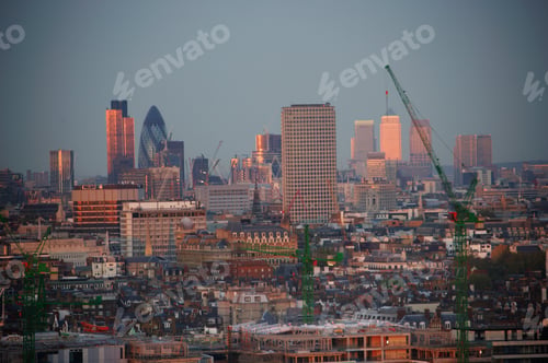 Preview: London Skyline In Evening, Finacial District, Great Britain