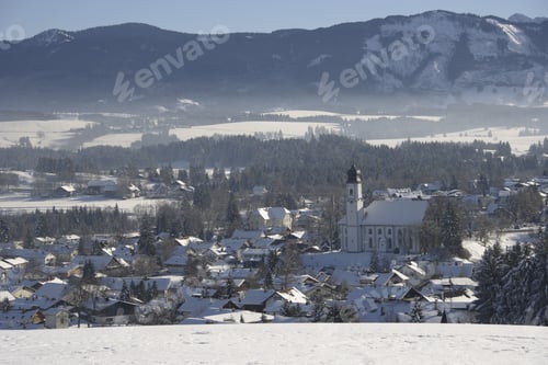 Preview: Snow Covered Town In Mountains, Lechbruck, Upper Bavaria, Germany