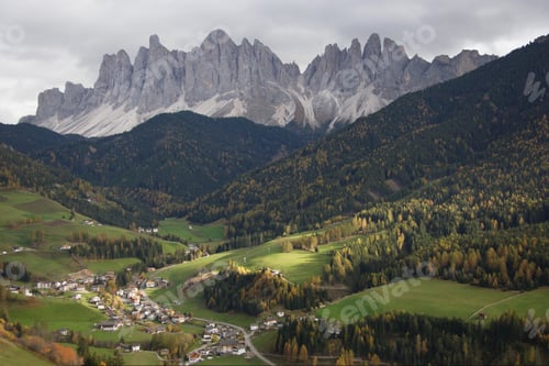 Preview: Scenic View Of Villnoss Valley And Geislergruppe, Dolomite Alps, South Tyrol, Italy