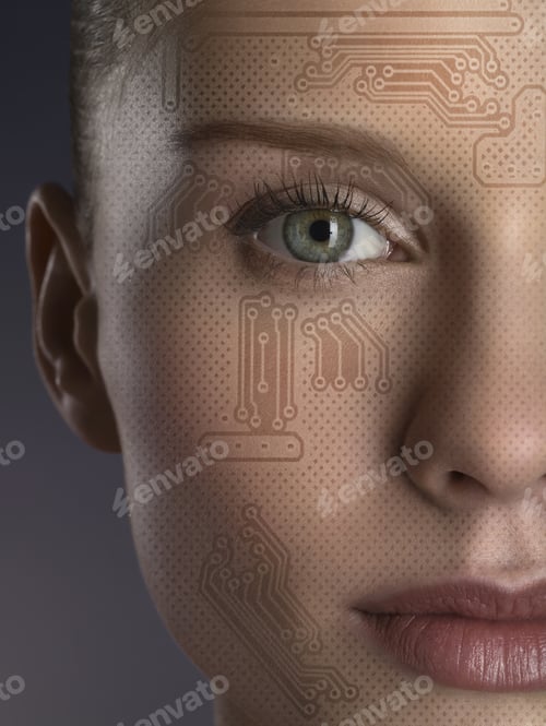 Woman With Circuit Board Pattern On Face