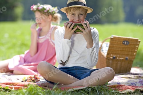 Preview: Children Enjoying a Summer Picnic on a Blanket