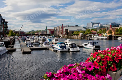 Preview: Upstream View Over Nidelva And Harbor In Trondheim, Sor-Trondelag, Trondelag, Norway