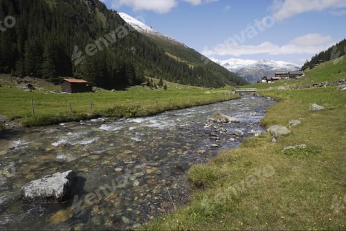 Preview: Scenic View Of Dischma Brook, View Out Of Dischma Valley, Davos, Graubuenden, Grisons, Switzerland